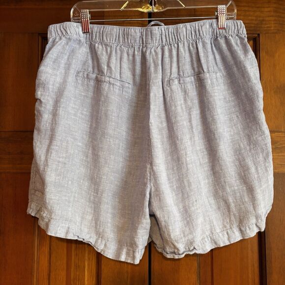 Tahari Blue 100% Linen Shorts Women's Size 1X Drawstring Pockets Breathable - Picture 2 of 6